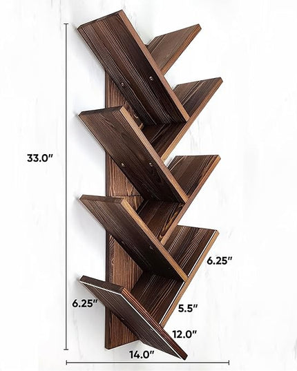 Tree Bookshelf 7-Tier | Wall Bookshelf | Book Organizer | Solid Wood Bookshelf for Kids | Floating Bookshelf Organizer - LeafyLoom