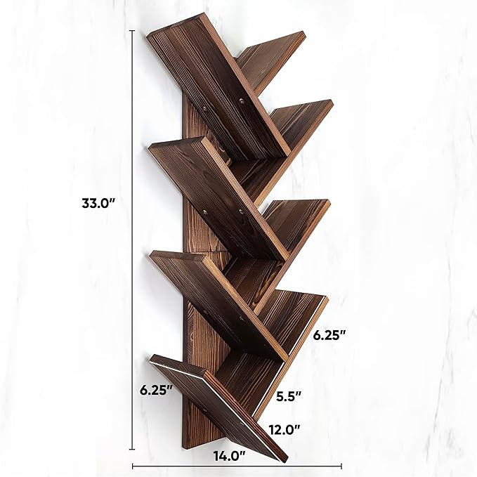 Tree Bookshelf 7-Tier | Wall Bookshelf | Book Organizer | Solid Wood Bookshelf for Kids | Floating Bookshelf Organizer - LeafyLoom