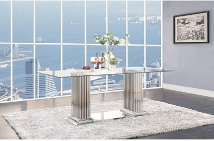 NicBex Dining Table Contemporary Kitchen Table Farmhouse Rustic Dining Table in Stainless Steel & Clear Glass Rectangular Dining Table, Easy Assembly, Clear + Silver - LeafyLoom