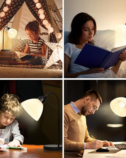 2 Pack LED Desk Lamp for Home Office, 3 Levels Dimmable Reading Light Flexible Gooseneck Table Lamp for Bedside Office, Rotary Switch Control, Bulb Included - LeafyLoom