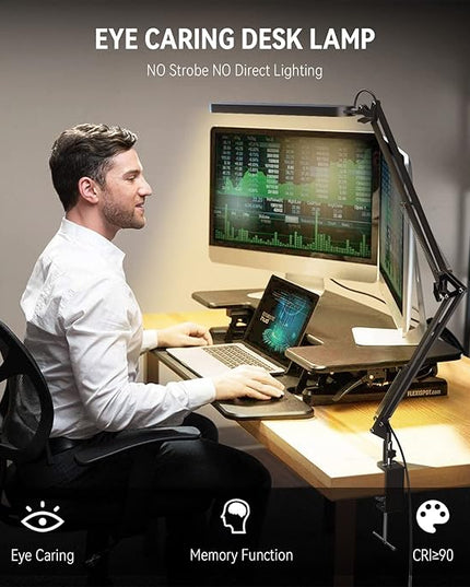 SKYLEO Desk Lamp - Desk Light for 31.5" Tall - 5 Color Modes X 11 Brightness Levels - Adjustable Swing Arm - Timmer & Memory Function - 12W Lamp for Desk - Black - LeafyLoom