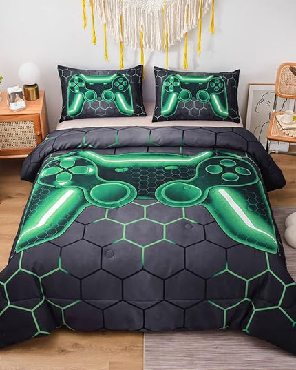 NTBED Game Console Comforter Set for Boys Girls Kids Geometric Lightweight Microfiber Bedding Sets (Green, Queen) - LeafyLoom