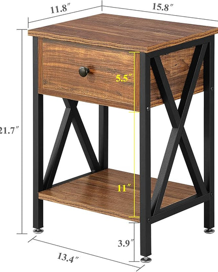 VECELO Modern Side End Table, Nightstand Storage Shelf with Bin Drawer for Bedroom, Lounge, 15.8in11.8in21.7in, Brown - LeafyLoom
