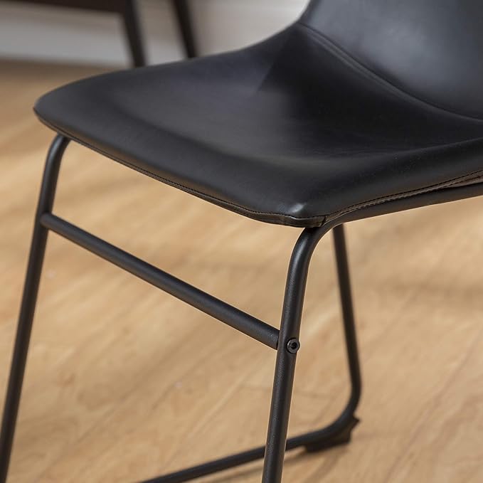 Walker Edison Douglas Urban Industrial Faux Leather Armless Dining Chairs, Set of 2, Black - LeafyLoom