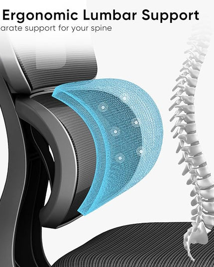 Sytas Ergonomic Office Chair, High Back Mesh Desk Chair with Lumbar Support and Adjustable Headrest, Executive Swivel Computer Chair for Home Office, Tilt Function, Black - LeafyLoom