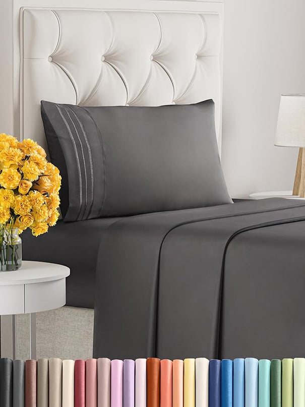 Twin XL Size 3 Piece Sheet Set - Comfy Breathable & Cooling Sheets - Hotel Luxury Bed Sheets for Women & Men - Deep Pockets, Easy-Fit, Soft & Wrinkle Free Sheets - Dark Grey Oeko-Tex Bed Sheet Set - LeafyLoom