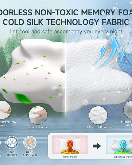 Memory Foam Cervical Pillow - Side Sleeper Pillow Neck Back Shoulder Comfortable Sleeping Support Your Head - Breathable Cooling Contour Bed Pillow for Back Stomach Sleeper Skin-Friendly - LeafyLoom