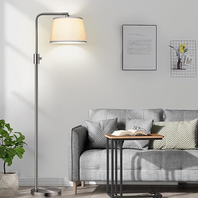 【Upgraded】 Dimmable 1000 Lumens LED Edison Bulb Included, Brushed Nickel Arc Floor Lamps Modern Standing Lamp Tall Lamps for Living Room Bedroom - LeafyLoom