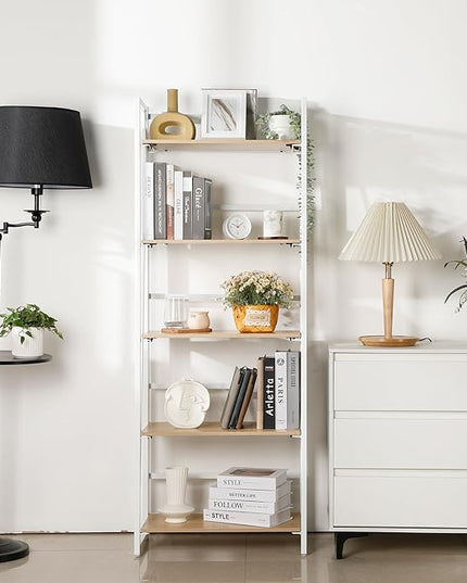 No-Assembly Folding Bookshelf Storage Shelves 5 Tiers Foldable Vintage Multifunctional Plant Flower Stand Storage Rack Shelves Bookcase for Home Office, White - LeafyLoom
