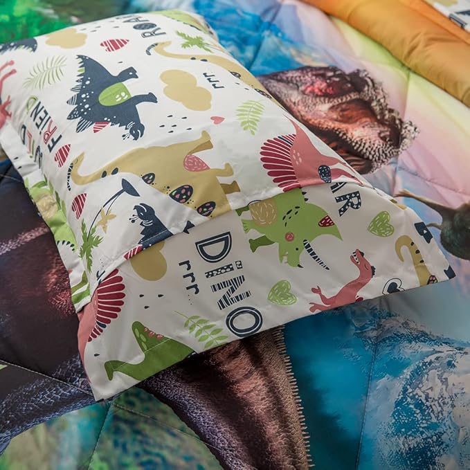 ADASMILE A & S Dinosaur Comforter Set Twin for Boys Dinosaur Twin Bedding Set for Kids 6 Pieces Dinosaur Comforter Set with Sheets Bed in A Bag T-Rex Dinosaur Comforter and Sheets Set for Home Decor - LeafyLoom
