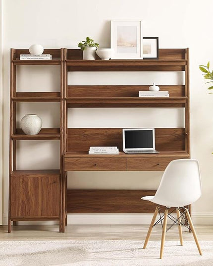 Modway 2-Piece Home Office Desk and Bookshelf Display Case in Walnut - LeafyLoom