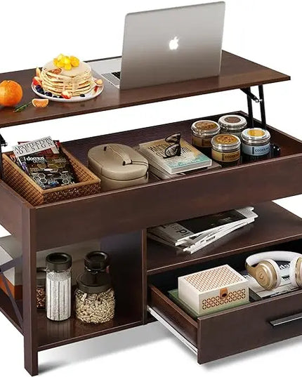 WLIVE Coffee Table, 39" Lift Top Coffee Table with Hidden Compartment and Sorage Drawers for Living Room,Espresso - LeafyLoom