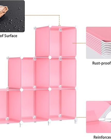 HOMIDEC 6-Cube Storage Shelf, Storage Bookcase Bookshelf with Metal Hammer, Storage Cubes Organizer Cabinet for Kids, Closet, Bedroom, Bathroom, (11.8x11.8x11.8 inch), Light Pink - LeafyLoom