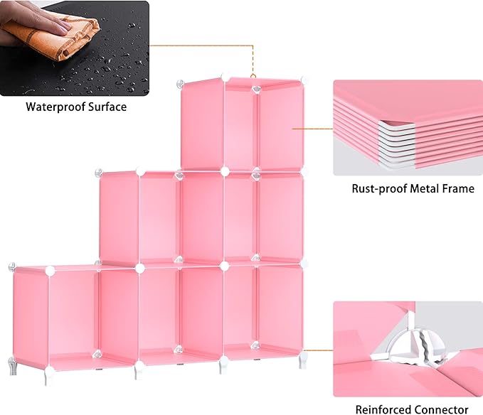 HOMIDEC 6-Cube Storage Shelf, Storage Bookcase Bookshelf with Metal Hammer, Storage Cubes Organizer Cabinet for Kids, Closet, Bedroom, Bathroom, (11.8x11.8x11.8 inch), Light Pink - LeafyLoom