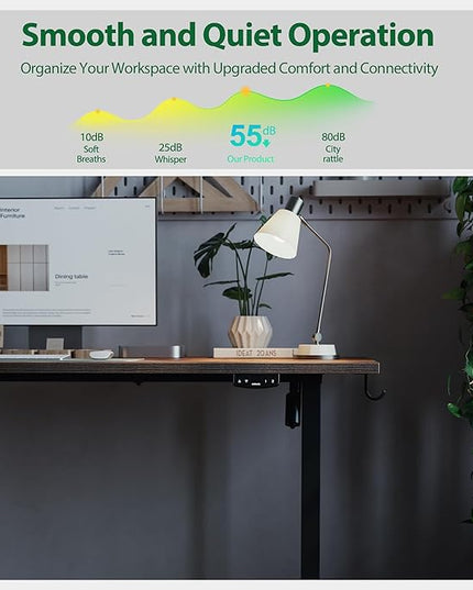 Electric Standing Desk, Large 63 x 24 Inches Height Adjustable Desk, Sit Stand up Desk for Work Office Home, Splice Board, Rustic Brown - LeafyLoom