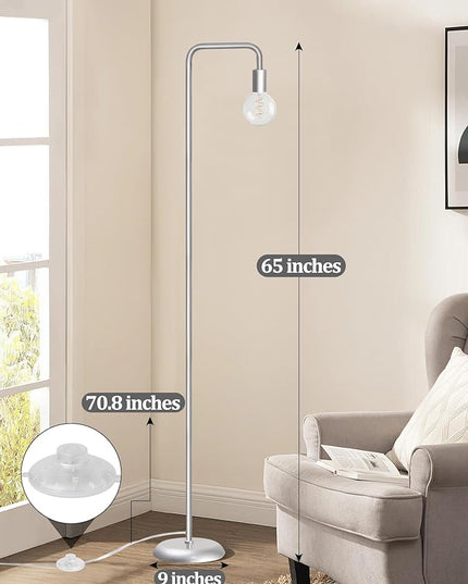 QiMH Industrial Floor Lamp for Living Room, Farmhouse Metal Standing Lamp, Modern Tall Lamp for Bedroom Office Minimalist Floor Lamps Home Decor(E26 Socket, Foot Switch) (Silver) - LeafyLoom