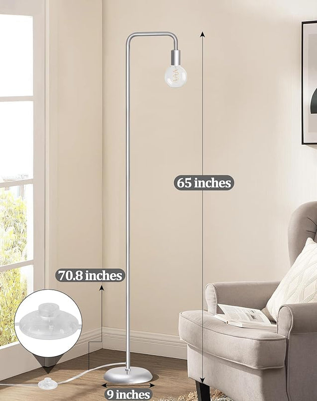 QiMH Industrial Floor Lamp for Living Room, Farmhouse Metal Standing Lamp, Modern Tall Lamp for Bedroom Office Minimalist Floor Lamps Home Decor(E26 Socket, Foot Switch) (Silver) - LeafyLoom