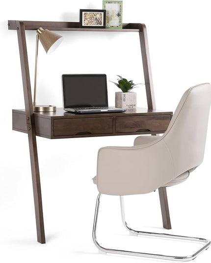SIMPLIHOME Aleck SOLID WOOD 36 inch Wide Home Office Desk, Writing Table, Workstation, Study Table Furniture in Warm Walnut Brown with 2 Drawers - LeafyLoom
