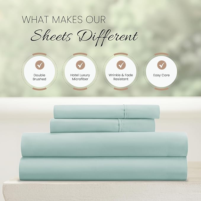 Linen Market Bed Sheets for Full Size Bed (Aqua) - Sleep Better Than Ever with These Soft and Cooling Full Sheets - Deep Pocket Fits 16" Thick Beds - 4 Piece Full Sheet Set - LeafyLoom