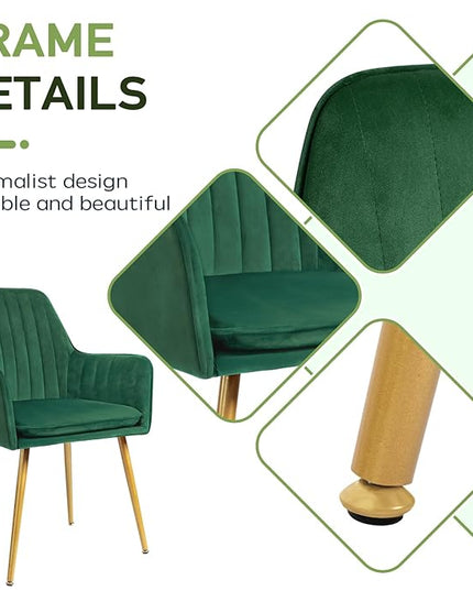 CangLong Furniture Modern Living Dining Room Accent Arm Chairs Club Guest with Gold Metal Legs, Set of 2, Green - LeafyLoom