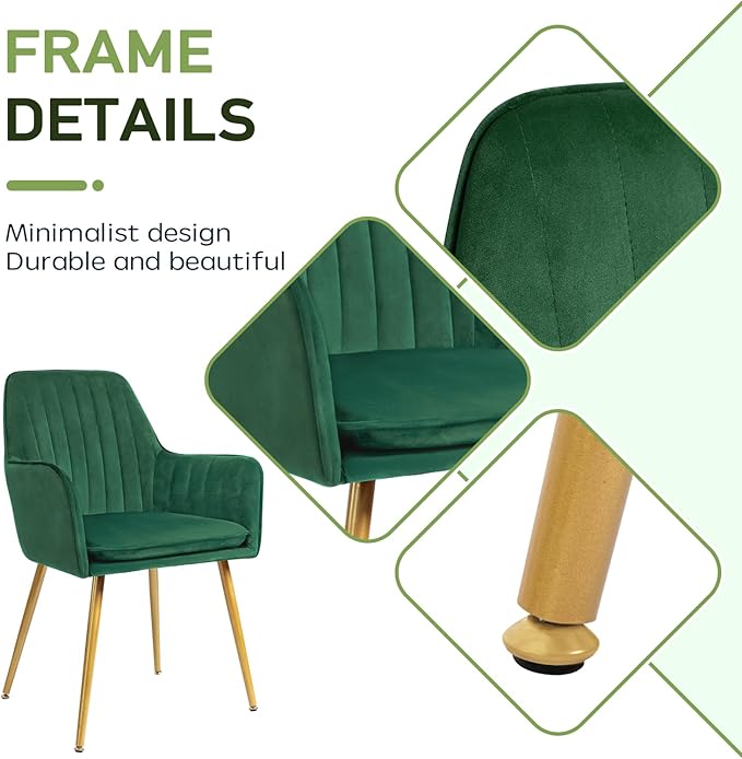 CangLong Furniture Modern Living Dining Room Accent Arm Chairs Club Guest with Gold Metal Legs, Set of 2, Green - LeafyLoom