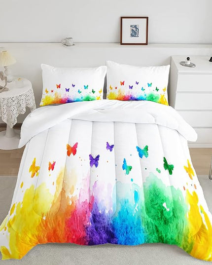 CVHOUSE Butterfly Bedding Set,Butterfly Comforter Twin,Butterfly Comforter Set for Girls Kids Teens,Butterflies Quilt Set with 1 Comforter and 2 Pillow Cases- 3 Piece - LeafyLoom