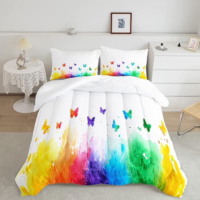 CVHOUSE Butterfly Bedding Set,Butterfly Comforter Full,Butterfly Comforter Set for Girls Kids Teens,Butterflies Quilt Set with 1 Comforter and 2 Pillow Cases- 3 Piece - LeafyLoom