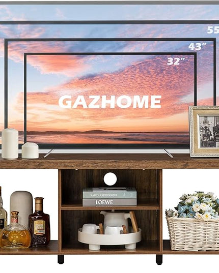 GAZHOME TV Stand for TV up to 55 Inches, TV Cabinet with Open Storage, TV Console Unit with Shelving for Living Room, Entertainment Room, Rustic Brown - LeafyLoom