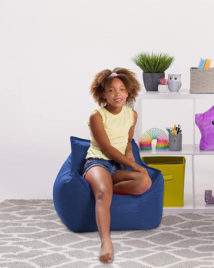 Posh Creations Bean Bag Chair Structured Comfy Seat Use for Gaming, Reading and Watching TV, Newport, Navy - LeafyLoom
