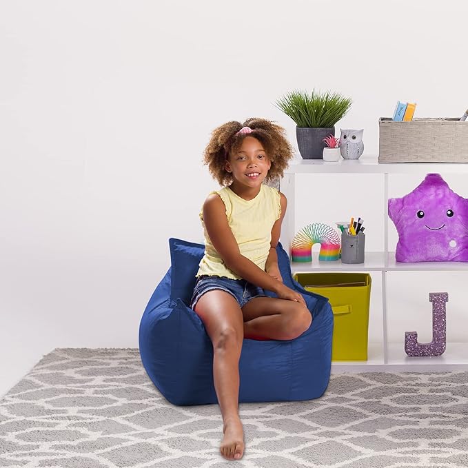 Posh Creations Bean Bag Chair Structured Comfy Seat Use for Gaming, Reading and Watching TV, Newport, Navy - LeafyLoom