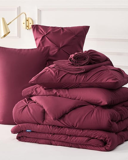 Bedsure Full Size Comforter Sets - Bedding Sets Full 7 Pieces, Bed in a Bag Burgundy Bed Sets with Comforter, Sheets, Pillowcases & Shams - LeafyLoom
