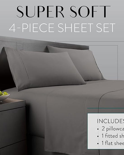 Danjor Linens Twin Sheets Set - Hotel Luxury Essential Bedding - 4 pc Soft Bedding & Pillowcases Set with Deep Pockets - Breathable Bed Sheets, Wrinkle Free - Grey Sheets - LeafyLoom