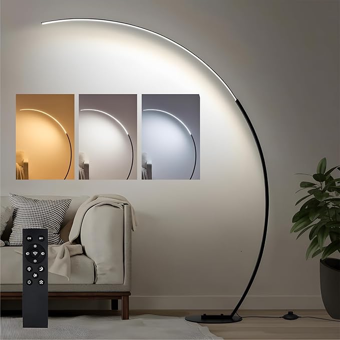 LED Floor Lamp with 3 Color Temperatures, Arc Floor Lamps Modern Standing Tall Lamp with Remote Control Reading Floor Lamp for Bedroom Office Classroom - LeafyLoom