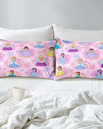 Princess Bedding Full Size Comforter Sets for Girls Bedroom Decor Pink Princess Full Quilt Set with 2 Pillowcases Cute Princess Comforter Set Girls Gifts - LeafyLoom