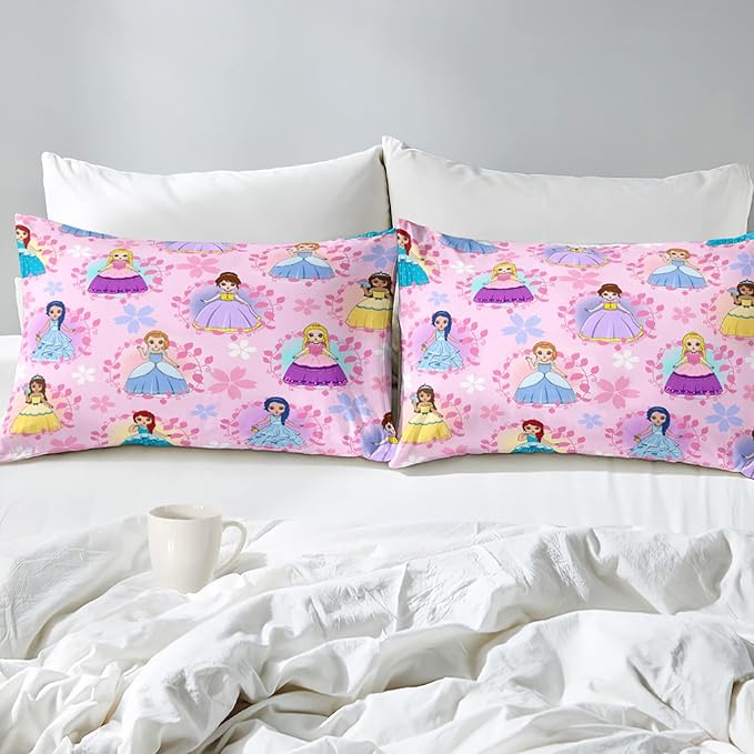 Princess Bedding Full Size Comforter Sets for Girls Bedroom Decor Pink Princess Full Quilt Set with 2 Pillowcases Cute Princess Comforter Set Girls Gifts - LeafyLoom