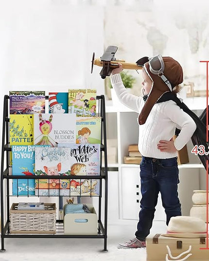aboxoo Kids Bookshelf Todder Freestanding for Children Room 18 inches Small Toddler Bookcase Toy Organizer Play Black Stable Bookcase Bookstore Library Book Unit Storage for Small Place,Black - LeafyLoom