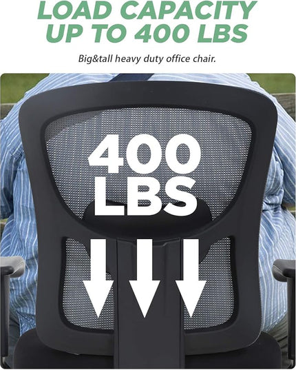 BestOffice Big and Tall Office Chair 500lbs Desk Chair Mesh Computer Chair with Lumbar Support Wide Seat Adjust Arms Rolling Swivel High Back Task Executive Ergonomic Chair for Home Office (Grey) - LeafyLoom