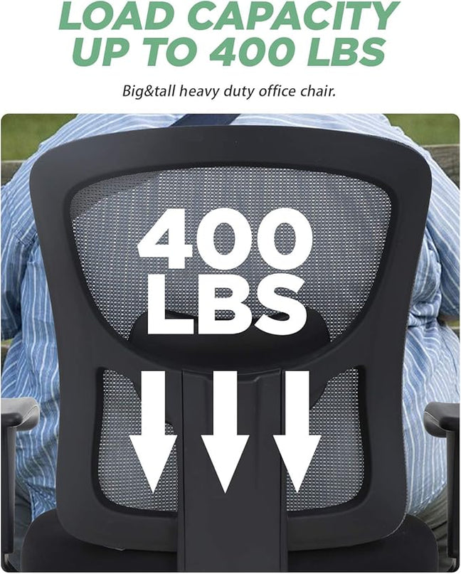BestOffice Big and Tall Office Chair 500lbs Desk Chair Mesh Computer Chair with Lumbar Support Wide Seat Adjust Arms Rolling Swivel High Back Task Executive Ergonomic Chair for Home Office (Grey) - LeafyLoom
