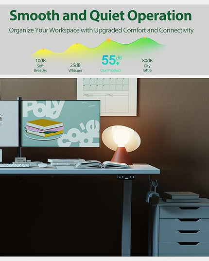 Electric Standing Desk, Large 63 x 24 Inches Height Adjustable Desk, Sit Stand up Desk for Work Office Home, Splice Board, White - LeafyLoom