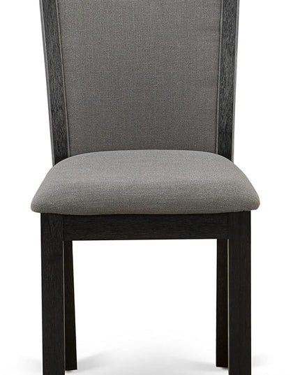 East West Furniture Dublin 3 Piece Set Contains a Round Dining Room Table with Dropleaf and 2 Dark Gotham Grey Linen Fabric Upholstered Chairs, 42x42 Inch, Wirebrushed Black - LeafyLoom