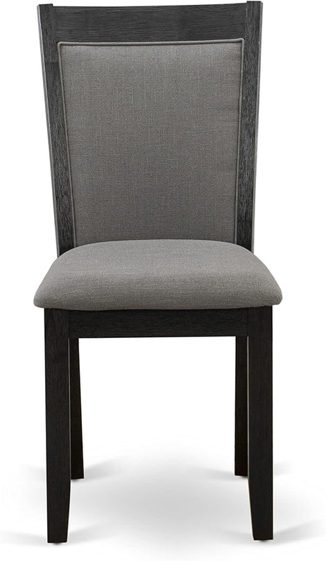 East West Furniture Dublin 3 Piece Set Contains a Round Dining Room Table with Dropleaf and 2 Dark Gotham Grey Linen Fabric Upholstered Chairs, 42x42 Inch, Wirebrushed Black - LeafyLoom