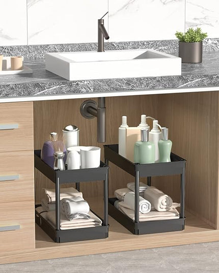 Sooyee 4 Tier Wide Storage Cart Mobile Shelving Unit Organizer Slide Out Storage Rolling Utility Cart Tower Rack for Kitchen Bathroom Laundry, Plastic & Stainless Steel,Black - LeafyLoom