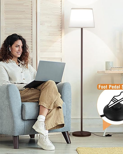 【Upgraded】 Floor Lamps for Living Room, Modern Floor Lamp with Remote Control, Dimmable Colors Temperature Standing Lamp Foot Switch, 9W Bulb Tall Lamps for Bedroom Office Kid Room - Brown - LeafyLoom