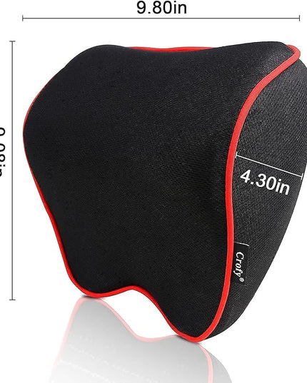 2 Pack Car Neck Pillow, Softness Car Headrest Pillow for Driving with Adjustable Strap, 100% Memory Foam and Breathable Removable Cover, Comfortable Ergonomic Design (Red Side Rope) - LeafyLoom