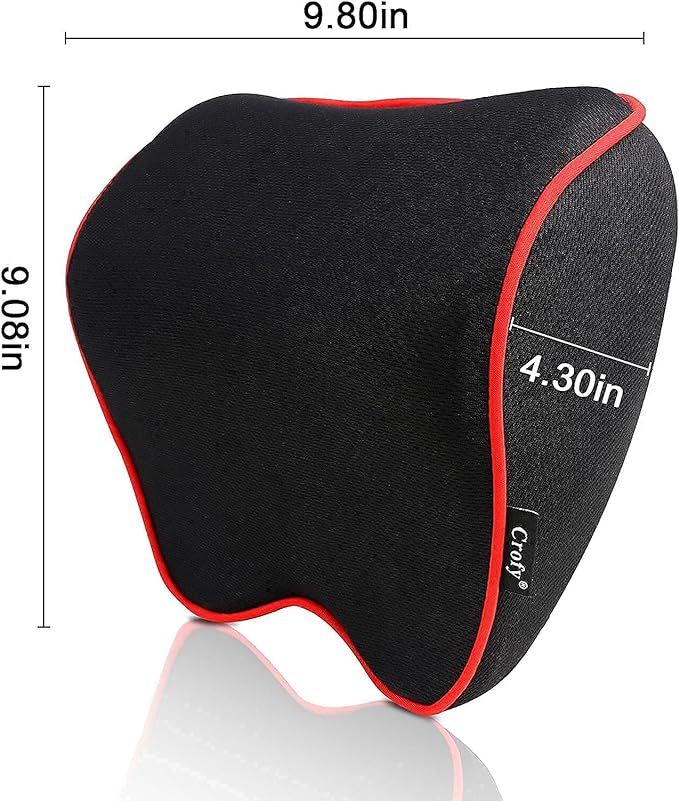 2 Pack Car Neck Pillow, Softness Car Headrest Pillow for Driving with Adjustable Strap, 100% Memory Foam and Breathable Removable Cover, Comfortable Ergonomic Design (Red Side Rope) - LeafyLoom