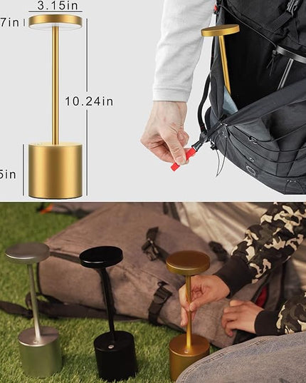2Pack Cordless Table Lamp, Rechargeable LED Battery 5000mAh Metal USB Portable Powered Desk Lamp, 3 Levels Brightness Light for Restaurants Outdoor (2pack 10.25in Gold) - LeafyLoom