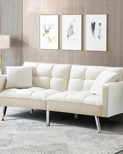 Sofa Modern Convertible Folding Lounge Couch Loveseat Daybed Living Room Furniture Sets with 2 Pillows,3 Adjustable Angles Backrest with 6 Metal Legs for Bedroom,Office-White Sofá - LeafyLoom