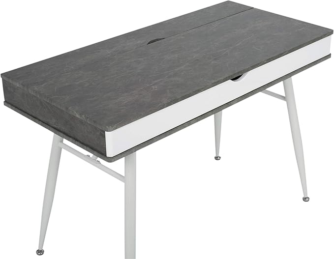 Calico Designs 51252 Alcove Modern Large Split Drawer in White/Cement Gray Desk with Storage, White/Cement Gray, White/Cement Gray - LeafyLoom