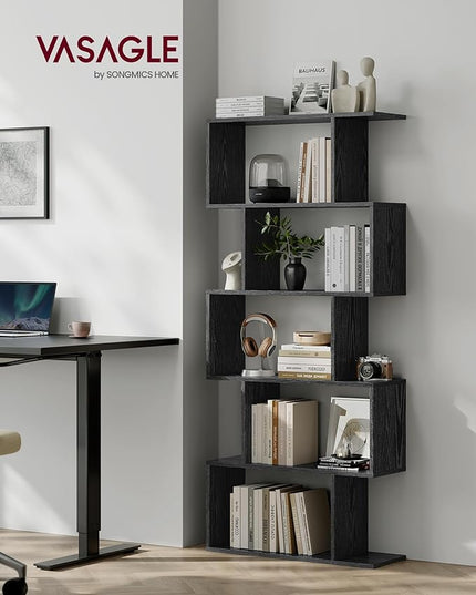 VASAGLE Bookshelf, 5-Tier Bookcase, Tall Display Shelf, Freestanding Storage Shelf, Room Divider, for Home Office, Living room, Bedroom, Study, Ebony Black ULBC062T56 - LeafyLoom