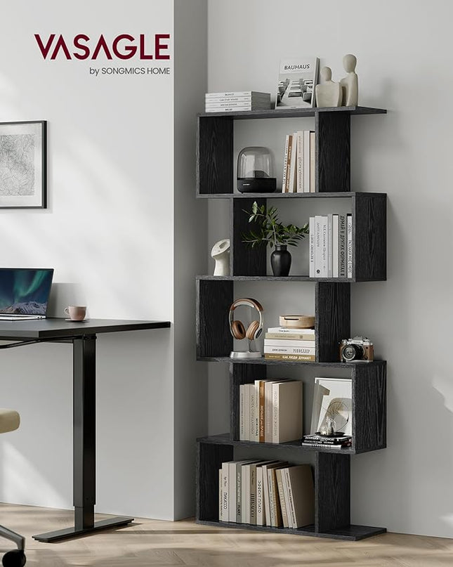 VASAGLE Bookshelf, 5-Tier Bookcase, Tall Display Shelf, Freestanding Storage Shelf, Room Divider, for Home Office, Living room, Bedroom, Study, Ebony Black ULBC062T56 - LeafyLoom